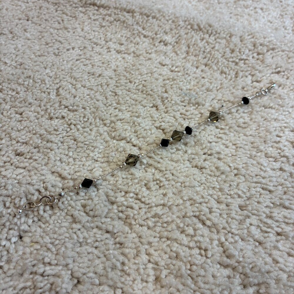 Black Clear & Silver Beading Adjustable Bracelet with Lobster Claw Hook